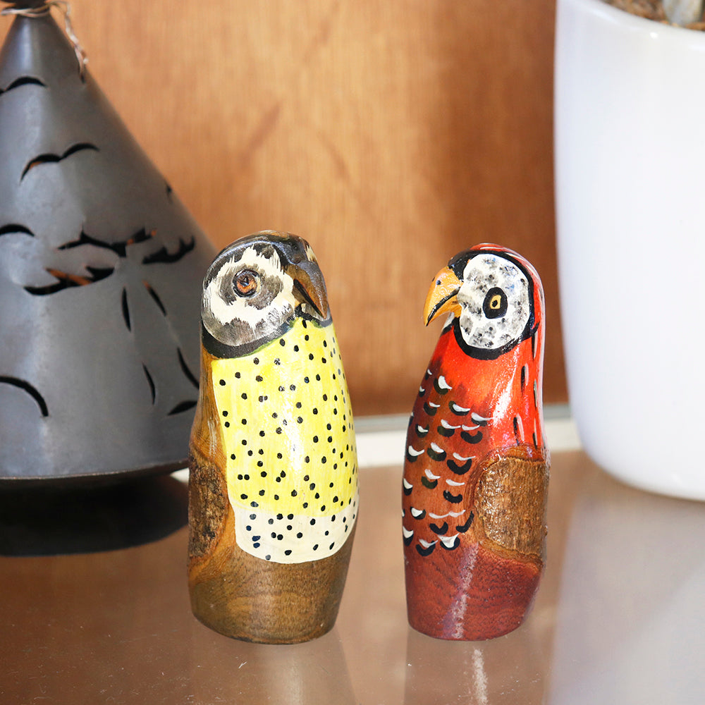 木製鳥 フクロウ オブジェ 3カラー 白/赤/緑 | マンゴロベ