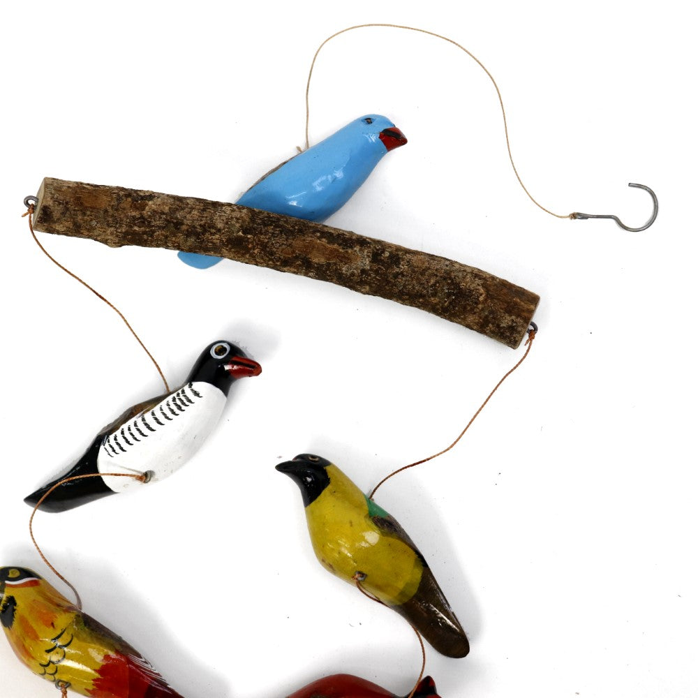 ケニアの木製鳥モビール 二列 アソートカラー | マンゴロベ