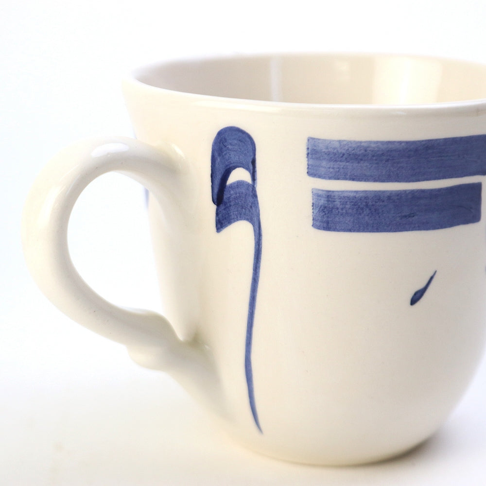 手作り陶器一品物 スラマ チュニジア製陶器 手描きマグカップ アラビア文字 青