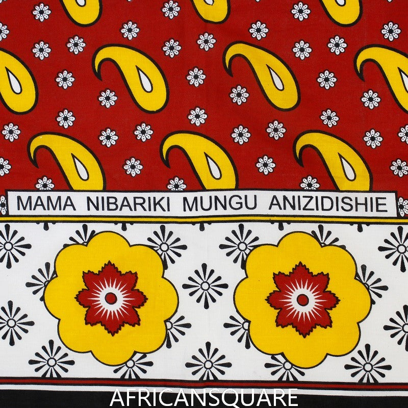 カンガ タンザニア製 大 MAMA NIBARIKI MUNGU ANIZIDISHIE 赤