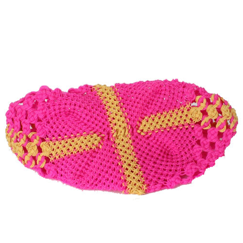 ナイロン編みバッグ　立体 ピンクx黄