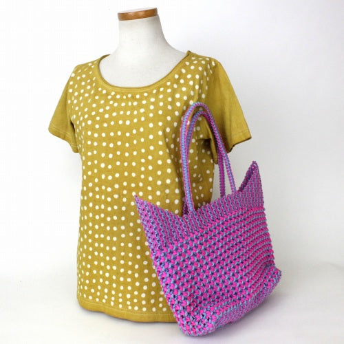 紫色と水色の模様編みトートバッグ かぎ針編み無料編み図「夏のミニバッグ」 | かぎ針編みレシピ・無料