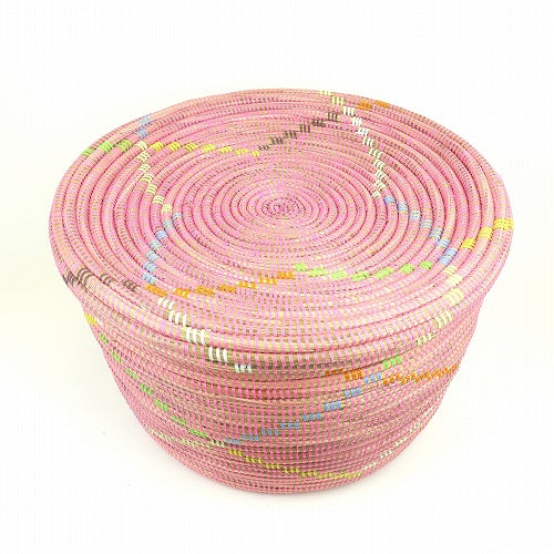 セネガルかご ぺったり マルチダイヤ柄 ピンク 大 | マンゴロベ