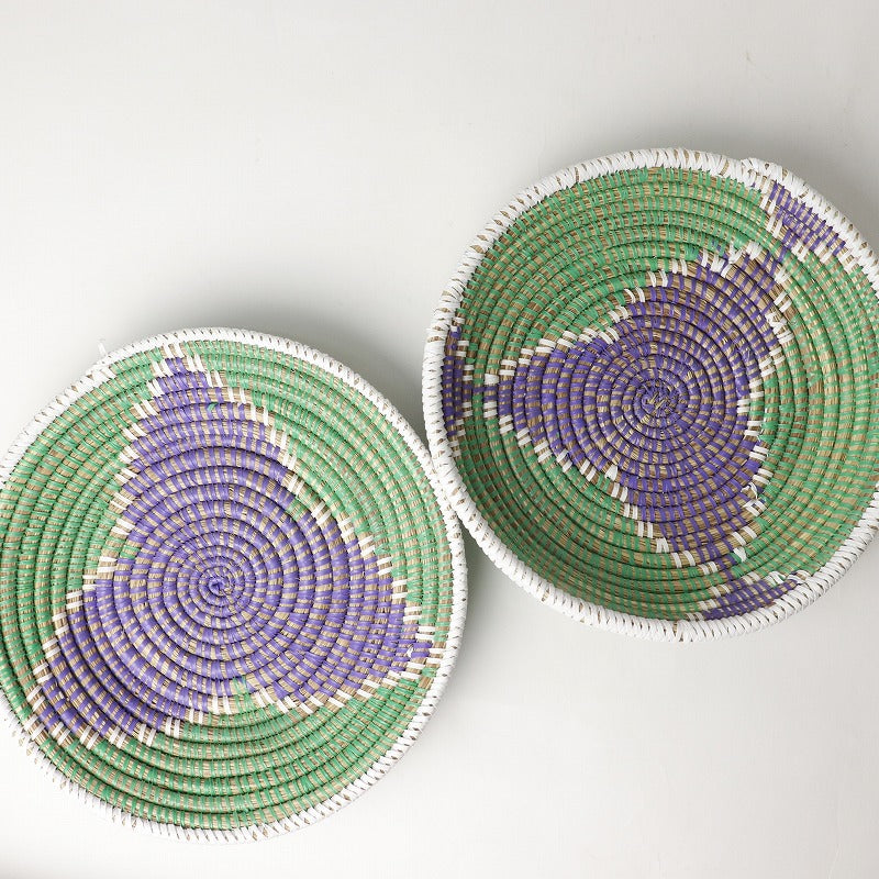 セネガル花柄皿 中 紫白緑