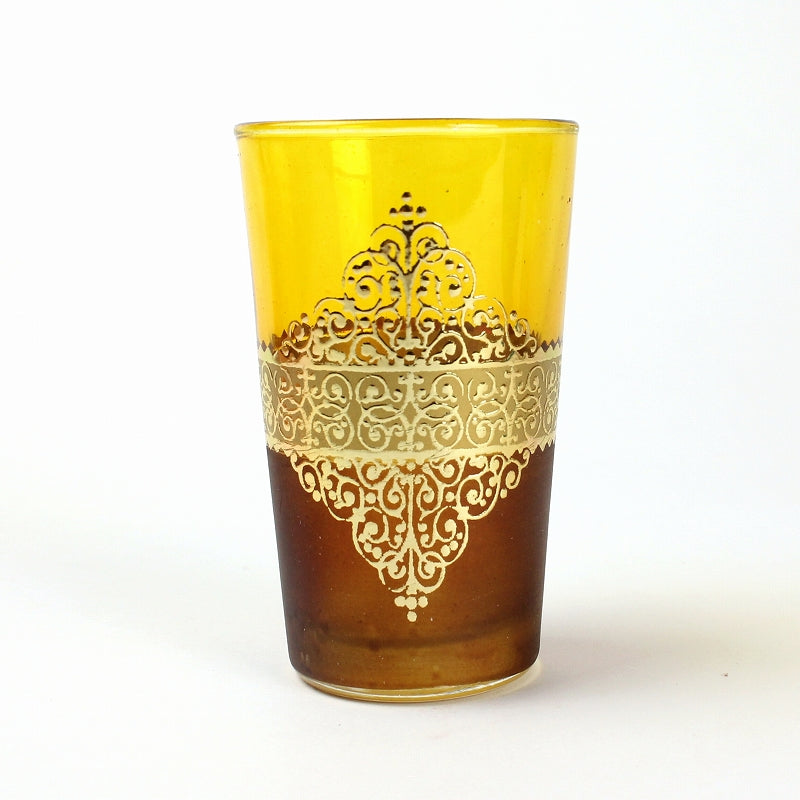 モロッコプリントグラス アラブモチーフ3 2トーン ゴールド 黄茶