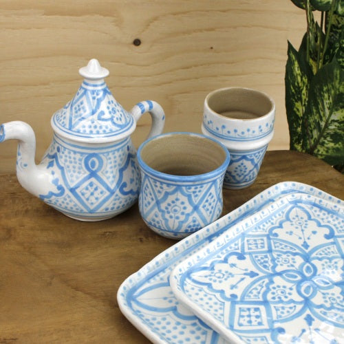 モロッコ手描き陶器 ティーポット サックス