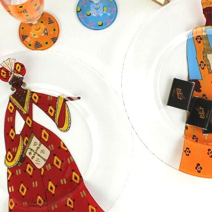 セネガルガラス絵 皿 M アフリカの人びと クリア | マンゴロベ