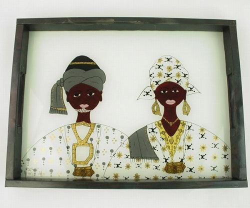 セネガルガラス絵 お盆トレイ | マンゴロベ