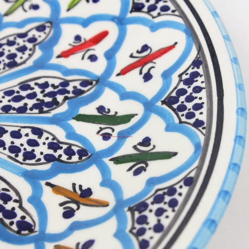 スラマ チュニジア製陶器 手描きデザート平皿 20cm ターコイズ
