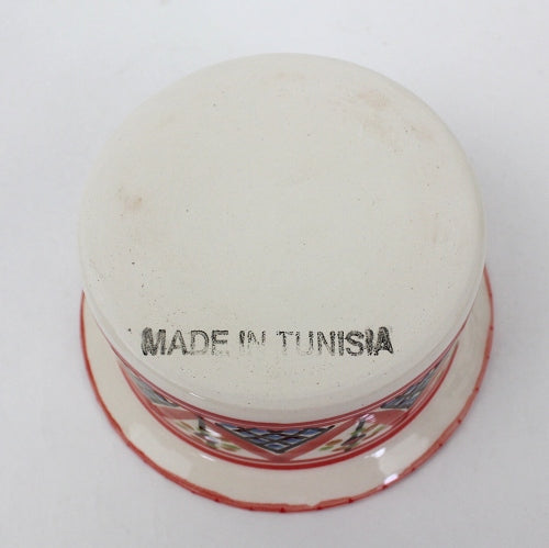 スラマ チュニジア製陶器 手描き蓋付ボウル 10cm 赤
