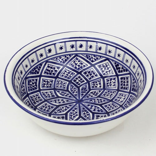 スラマ チュニジア製陶器 手描き円形ボウル 25cm 青 | マンゴロベ