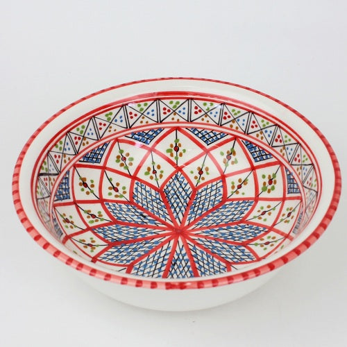 スラマ チュニジア製陶器 手描き円形ボウル 25cm 赤