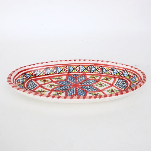 スラマ チュニジア製陶器 浅皿楕円 20cm 赤