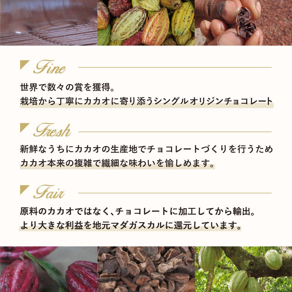 【賞味期限間近60%OFF】ショコラマダガスカル Rawダークチョコレート65% MAVA／Ambodivato(アンボディヴァト)ファーム カシューナッツ・バードアイチリ・黒コショウ