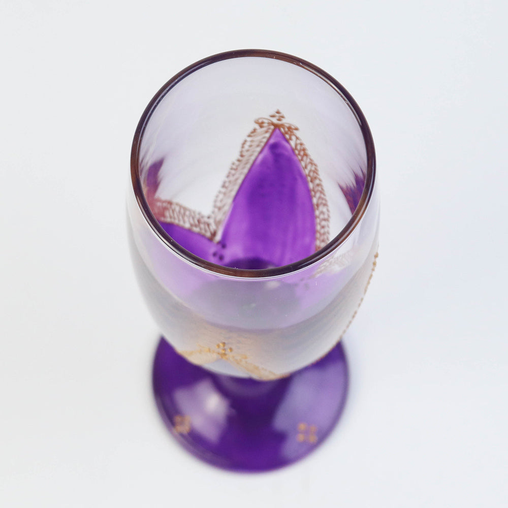 モロッコ手描きシャンパングラス ゴールド 紫
