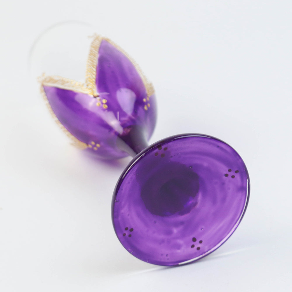 モロッコ手描きシャンパングラス ゴールド 紫