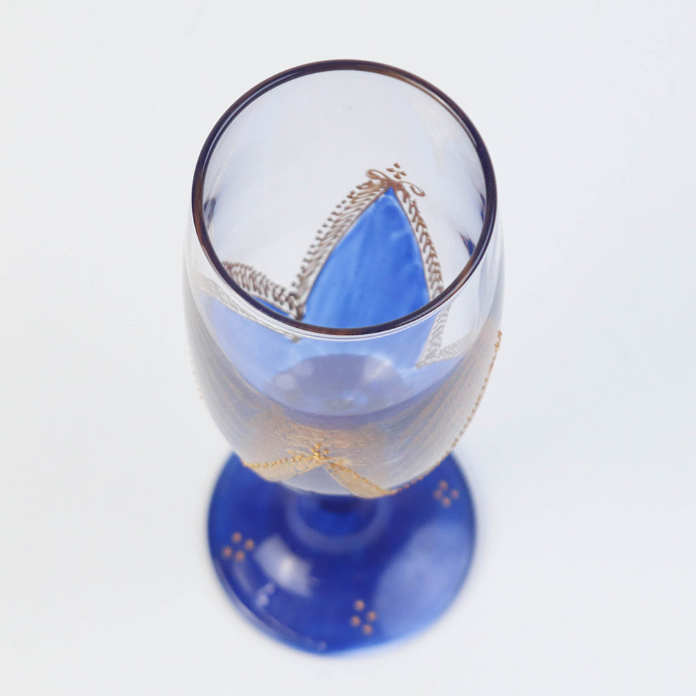 モロッコ手描きシャンパングラス ゴールド 青【実店舗在庫品】