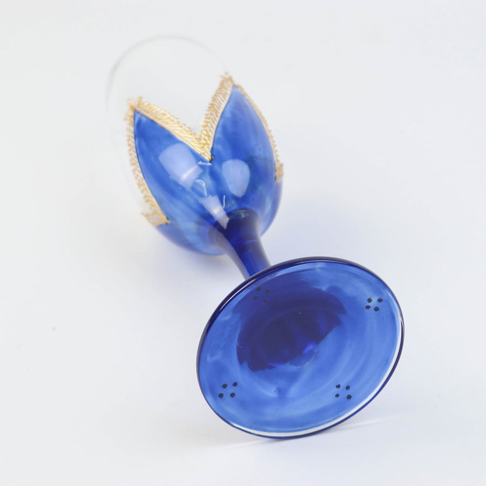 モロッコ手描きシャンパングラス ゴールド 青【実店舗在庫品】