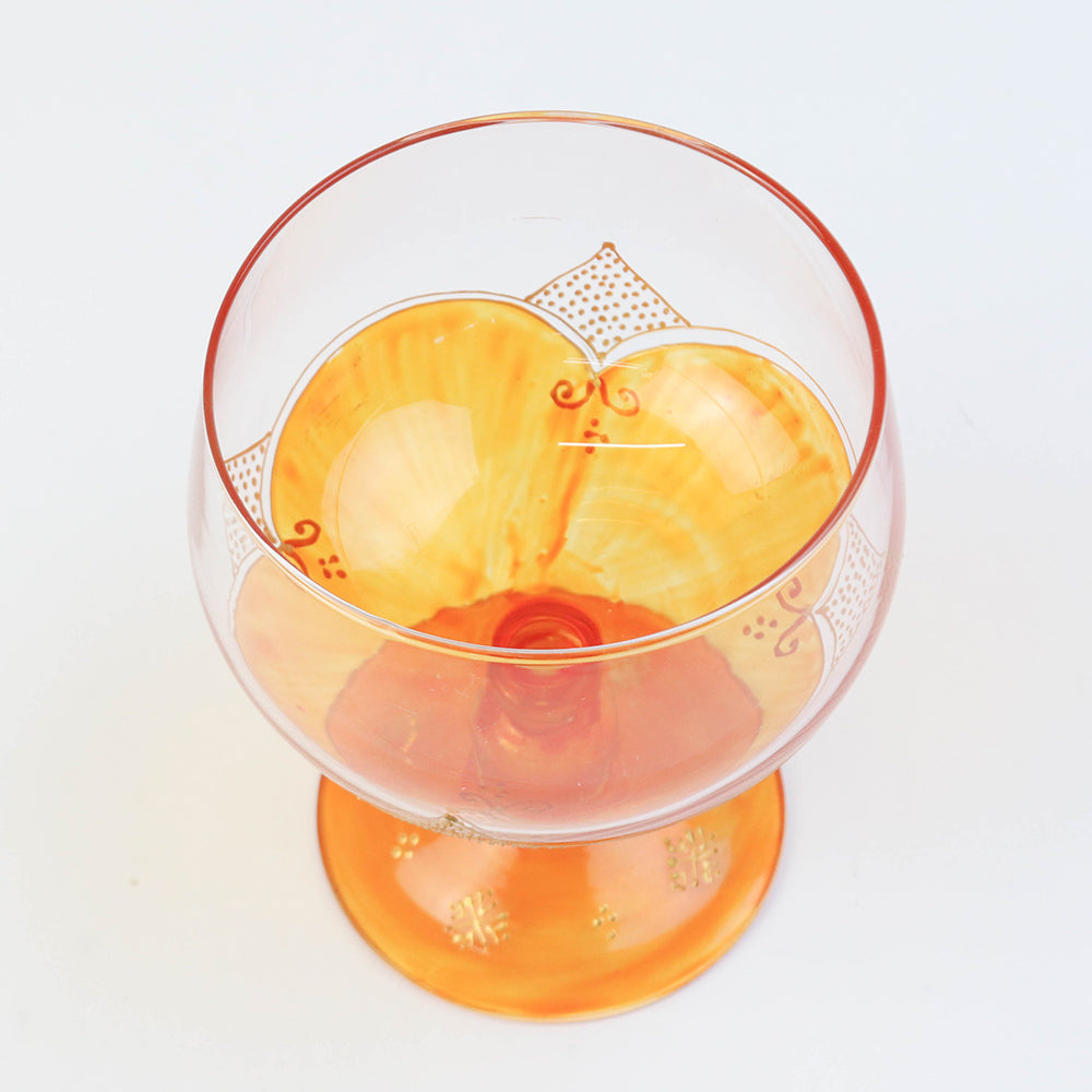 モロッコ手描きカクテルグラス ゴールド オレンジ