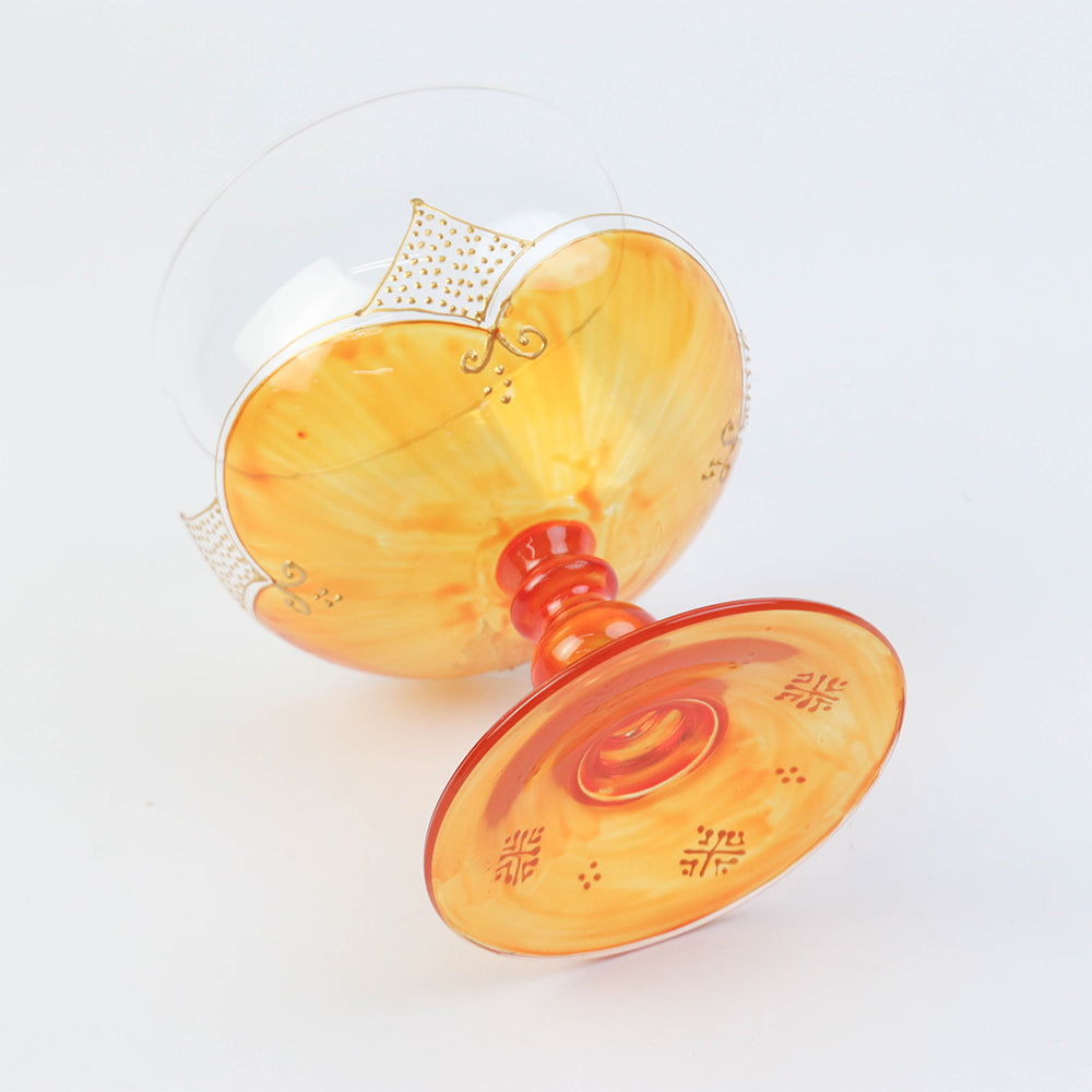 モロッコ手描きカクテルグラス ゴールド オレンジ