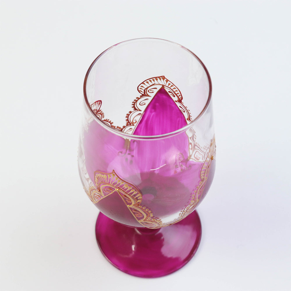 モロッコ手描きカクテルグラス ゴールド ピンク【実店舗在庫品】