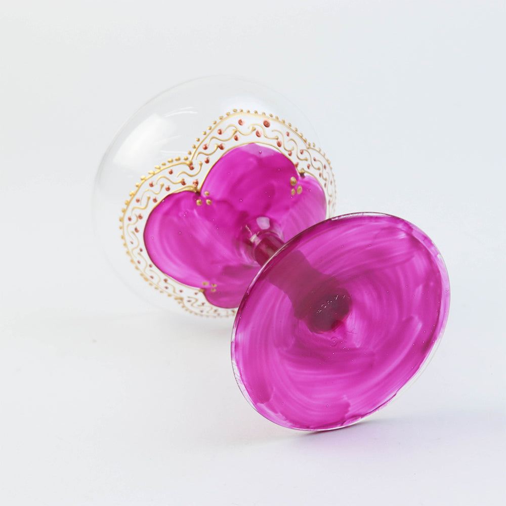 モロッコ手描きカクテルグラス ゴールド ピンク