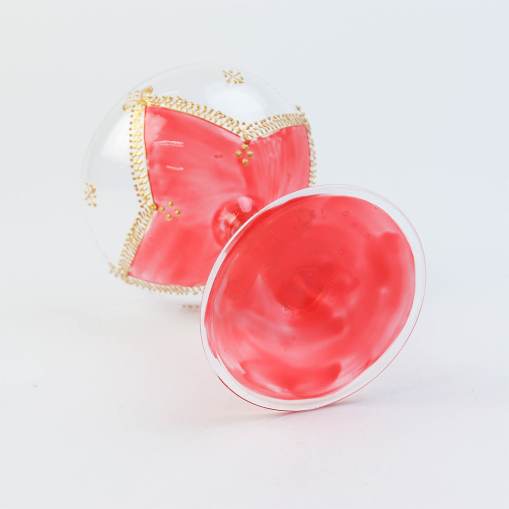 モロッコ手描きカクテルグラス ゴールド 赤