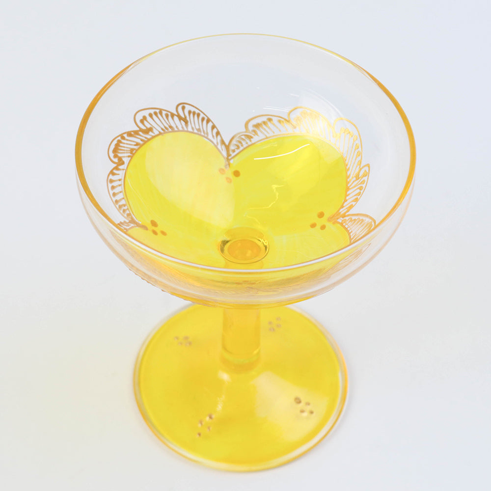 モロッコ手描きカクテルグラス ゴールド 黄