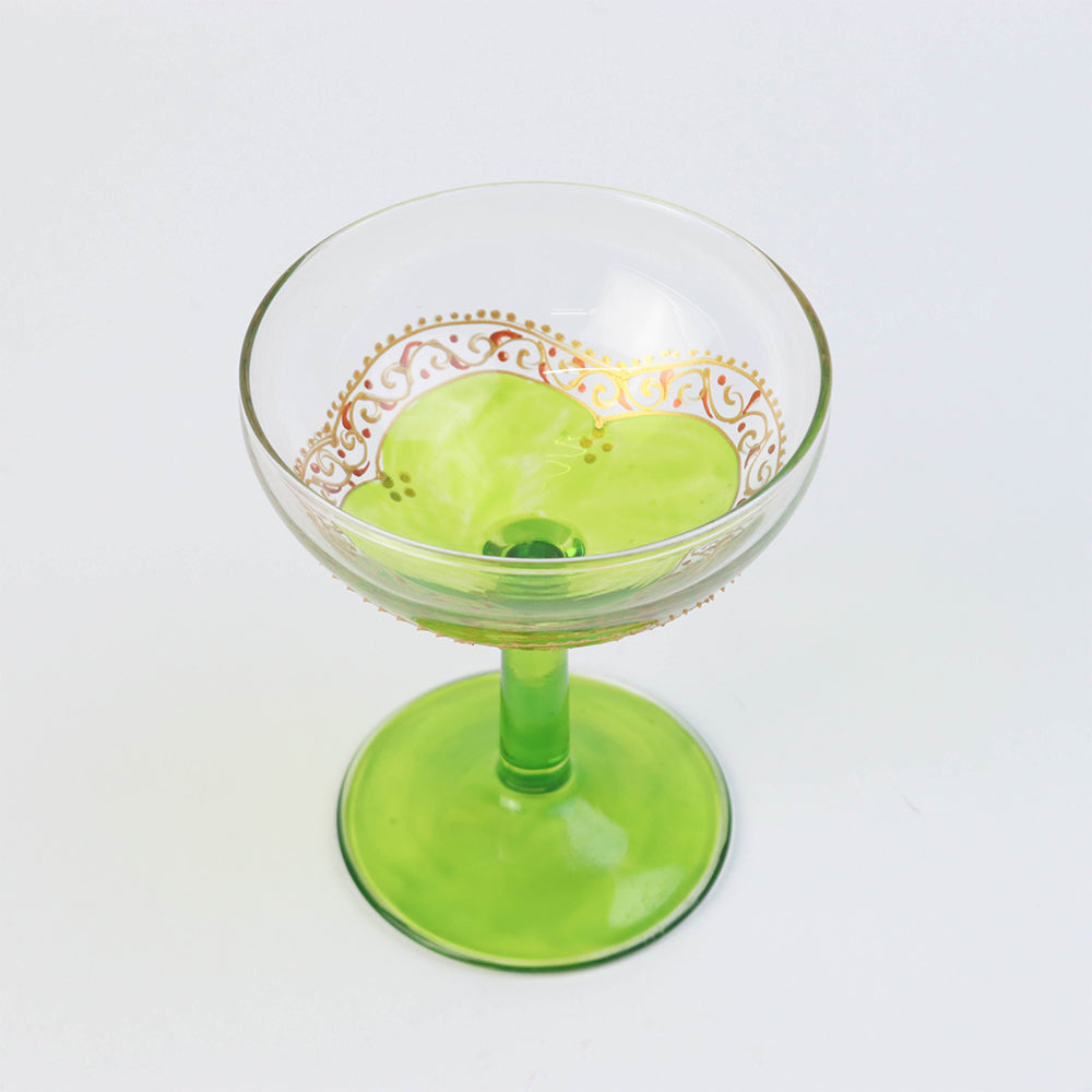 モロッコ手描きカクテルグラス ゴールド 緑【実店舗在庫品】