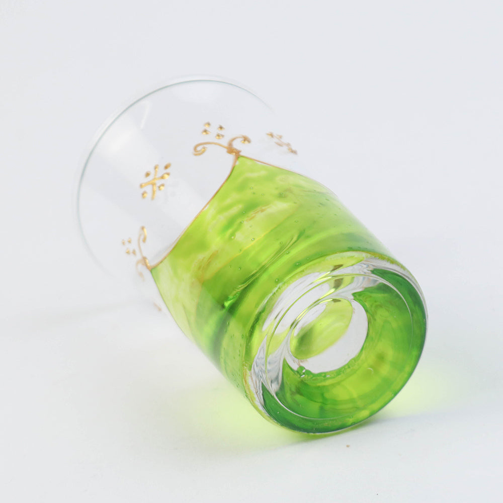 モロッコ手描きショットグラス ゴールド 緑【実店舗在庫品】