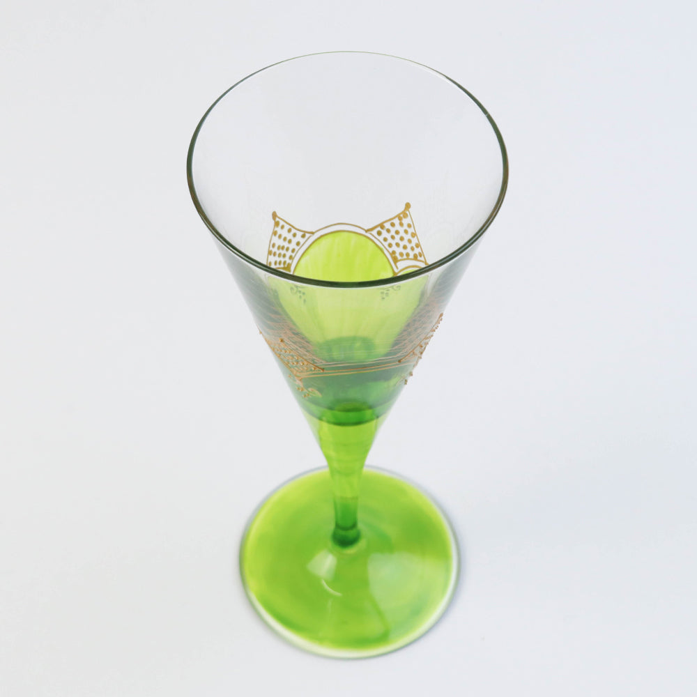 モロッコ手描きカクテルグラス ゴールド 緑