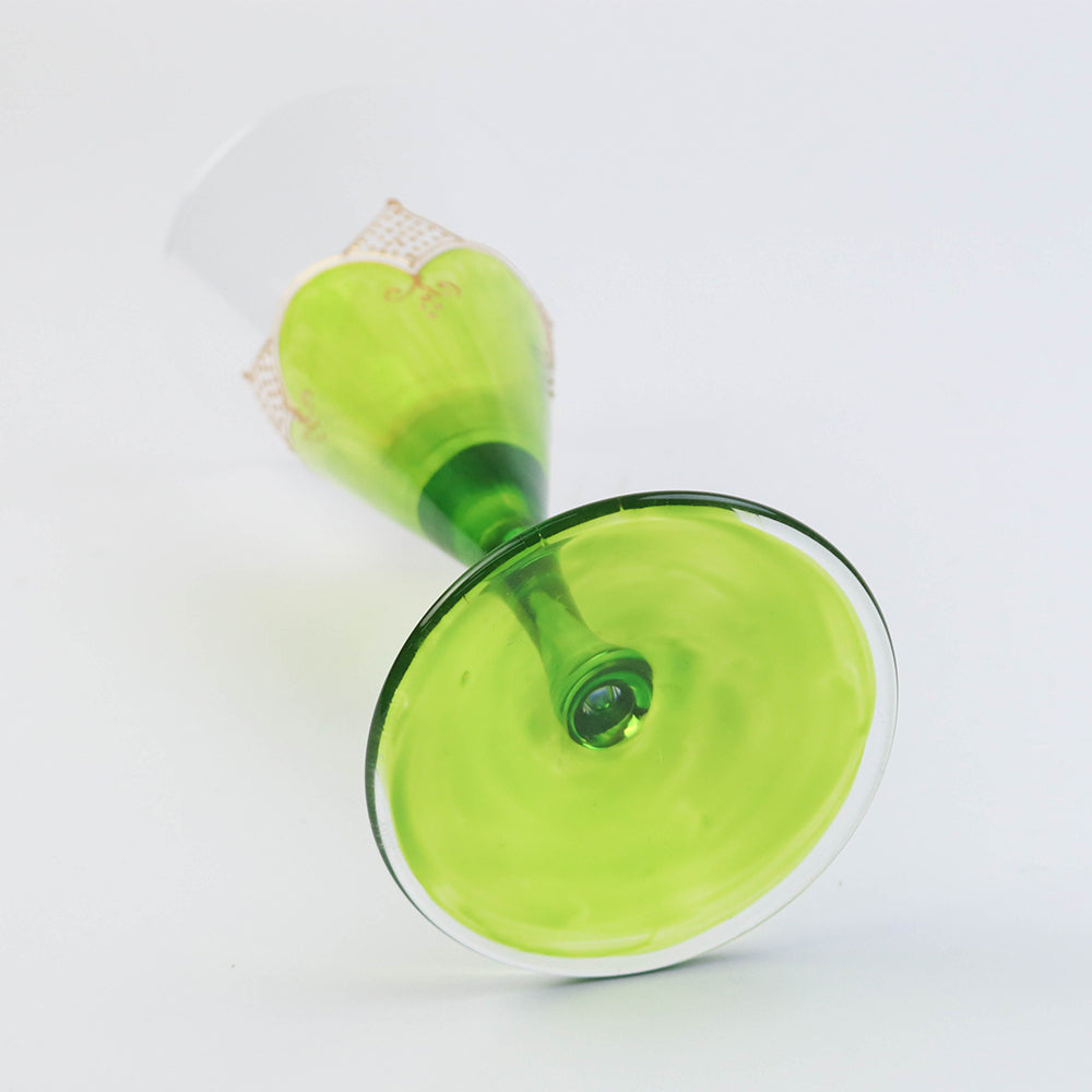 モロッコ手描きカクテルグラス ゴールド 緑