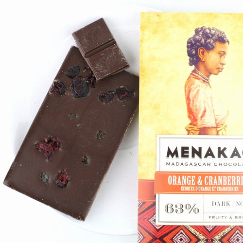 ダークチョコレート63% オレンジアンドクランベリー 75G【メナカオ】