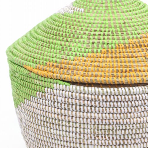 セネガルバスケット　おもちゃ入れ 蓋付収納かご　やまぶきx黄緑x白