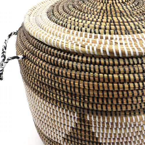 セネガルバスケット 蓋付き おもちゃ入れ 小物入れ 三角 白黒