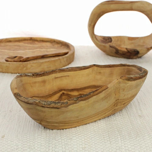 オリーブ木　バター皿ナチュラル　中大　18CM