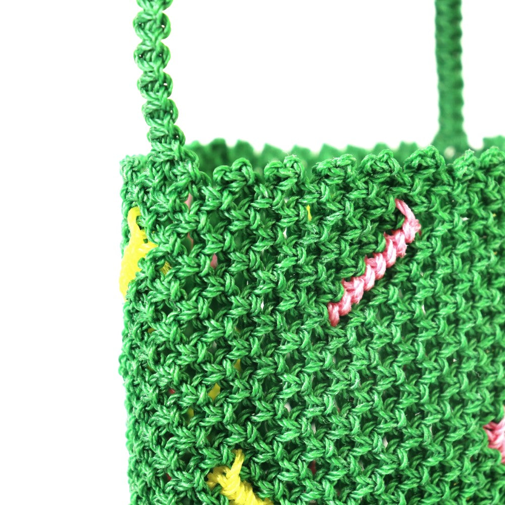 ナイロンバッグ 縦長 緑 ライン黄ピンク