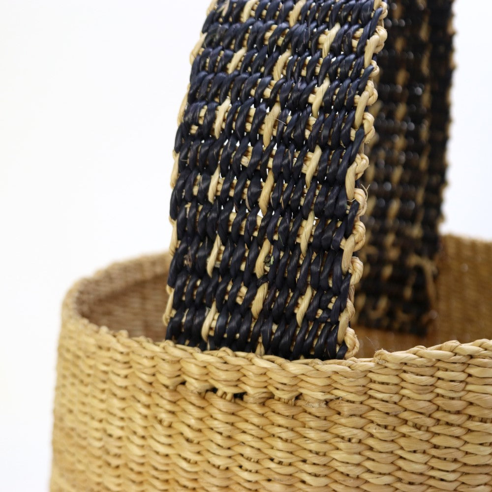 ニャリガバスケット 丸底 ワンハンドル ドット柄ハンドル 黒ナチュラル