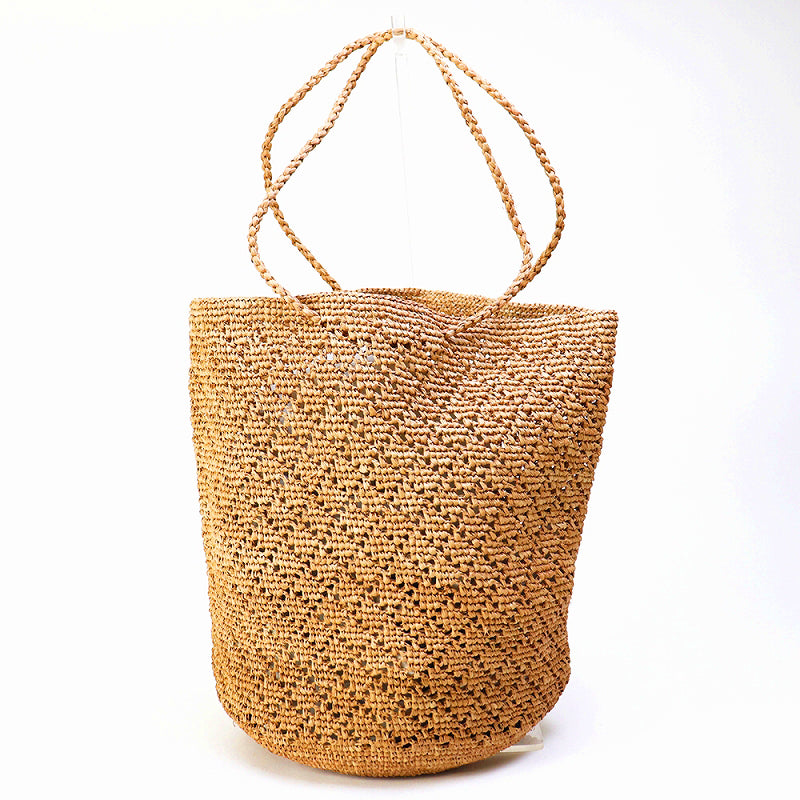 ラフィアかぎ編み波透かしバッグ 丸底