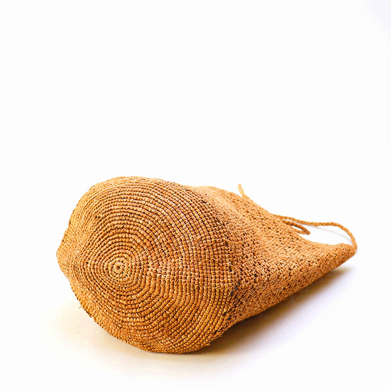 ラフィアかぎ編み波透かしバッグ 丸底