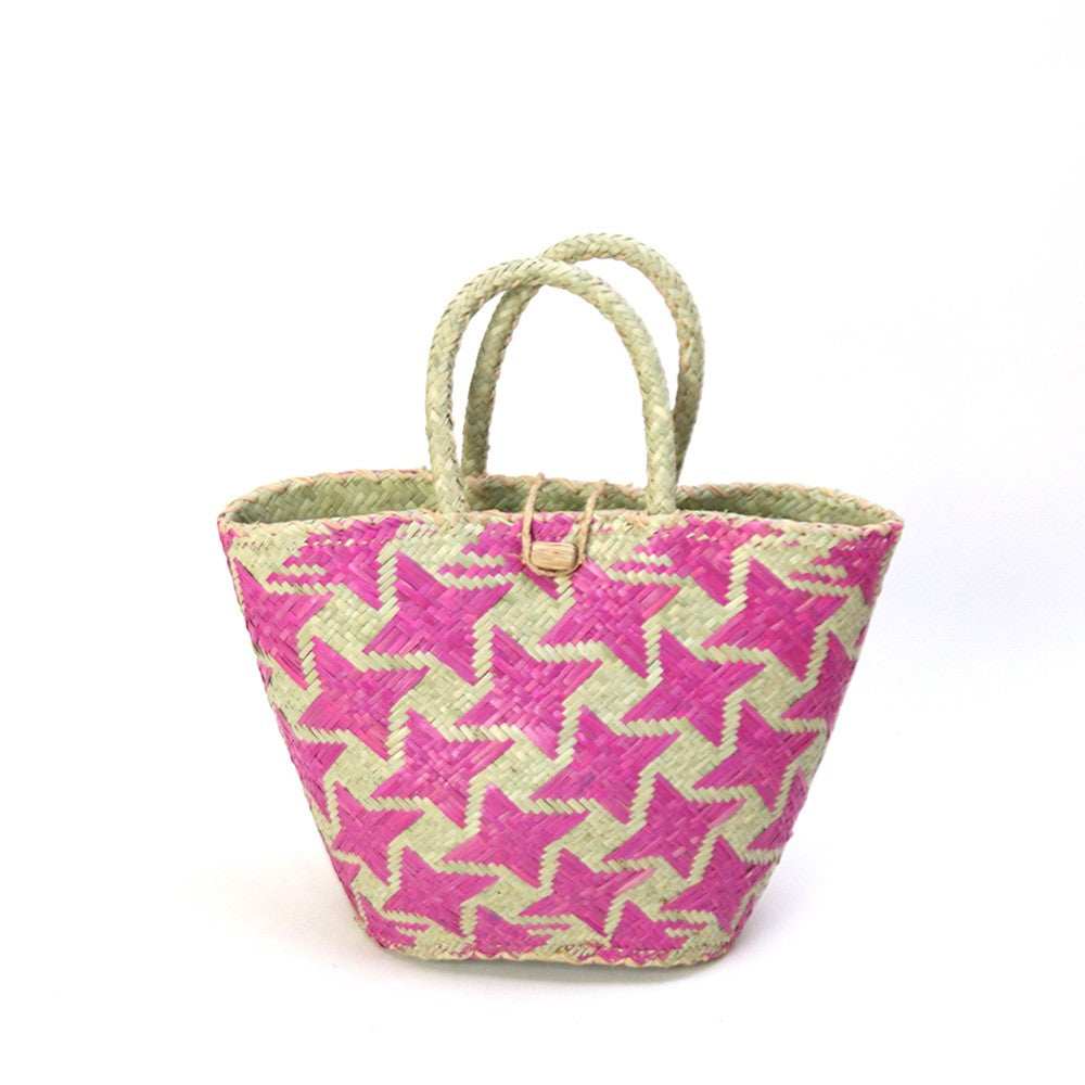 ストローかご 星柄 小 ピンク