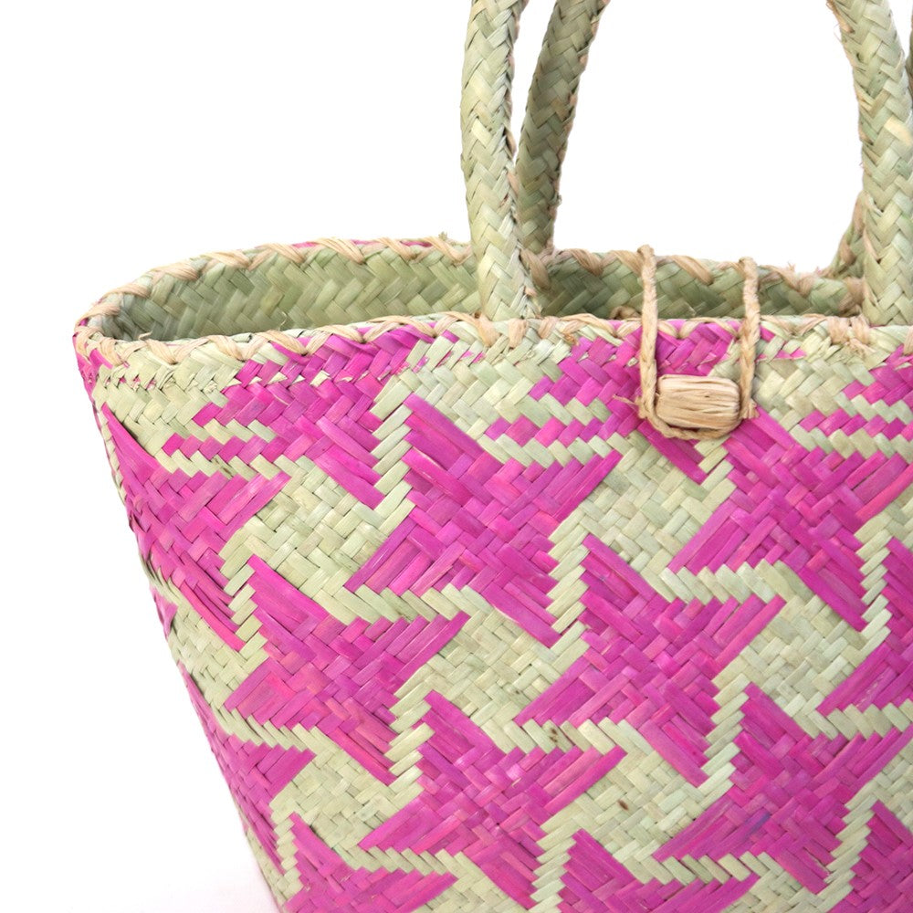 ストローかご 星柄 小 ピンク