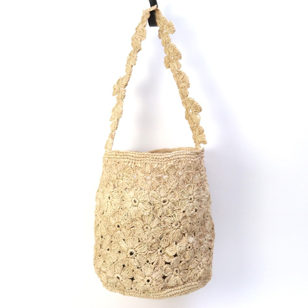 ラフィアバッグ 丸底 花パッチワーク NAT