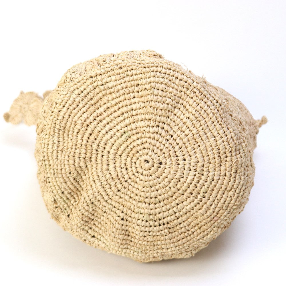 ラフィアバッグ 丸底 花パッチワーク NAT