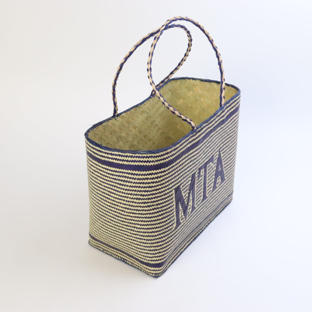 水草かご 長方形ストライプ文字入 青NAT