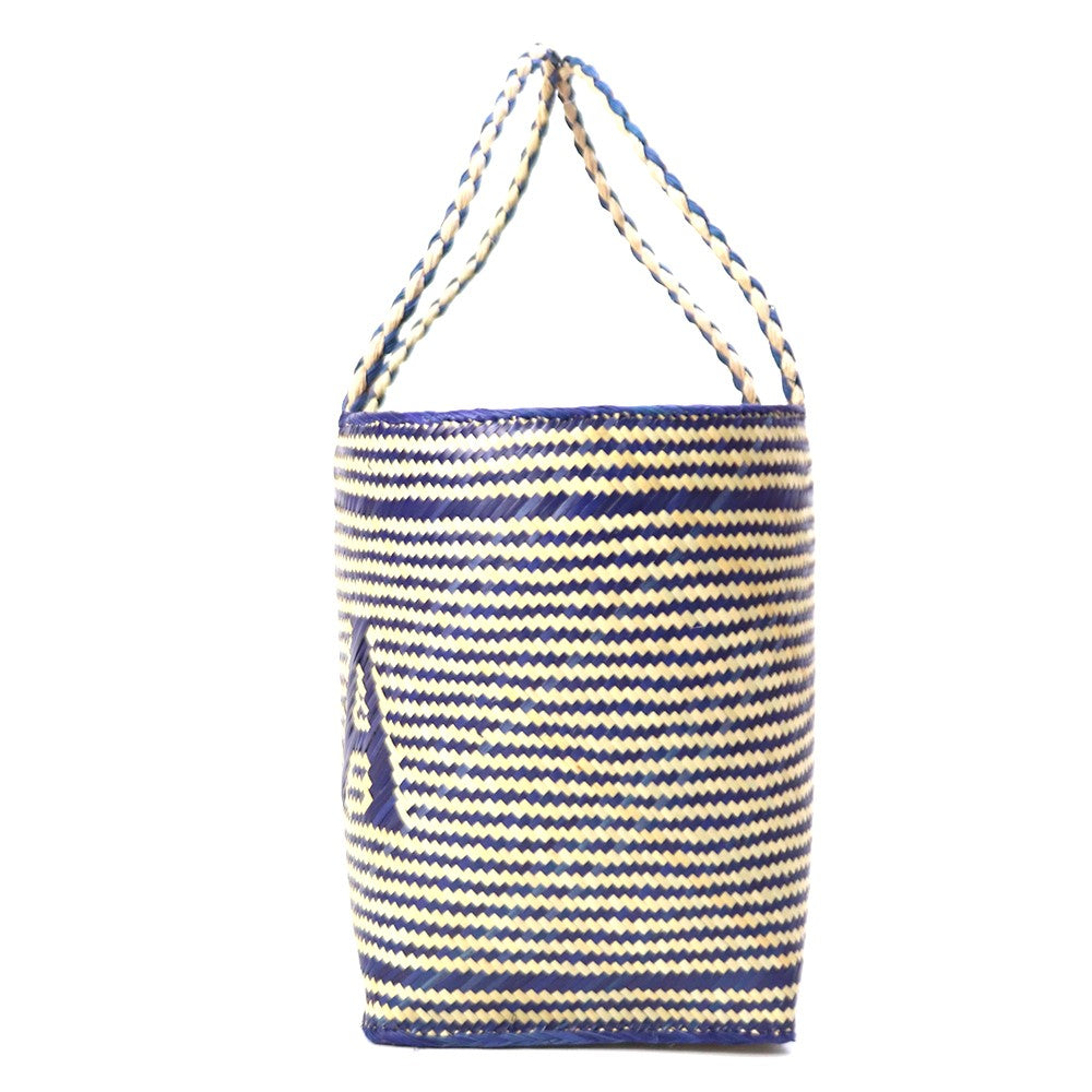 水草かご 長方形ストライプ文字入 青NAT