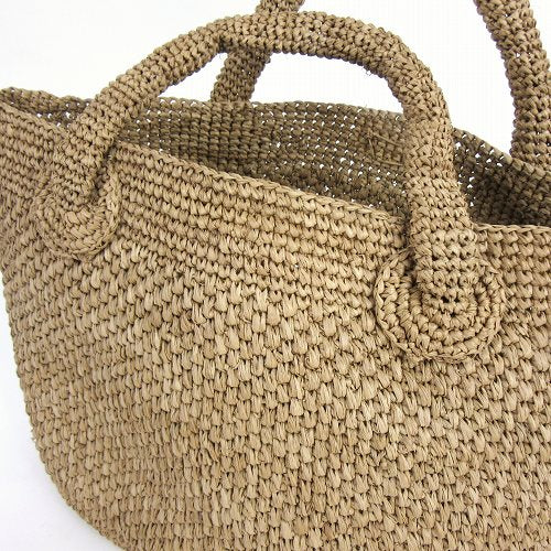 ラフィア編みバッグ ポット手提げ 草木染め ベージュ
