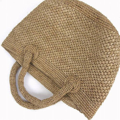 ラフィア編みバッグ ポット手提げ 草木染め ベージュ