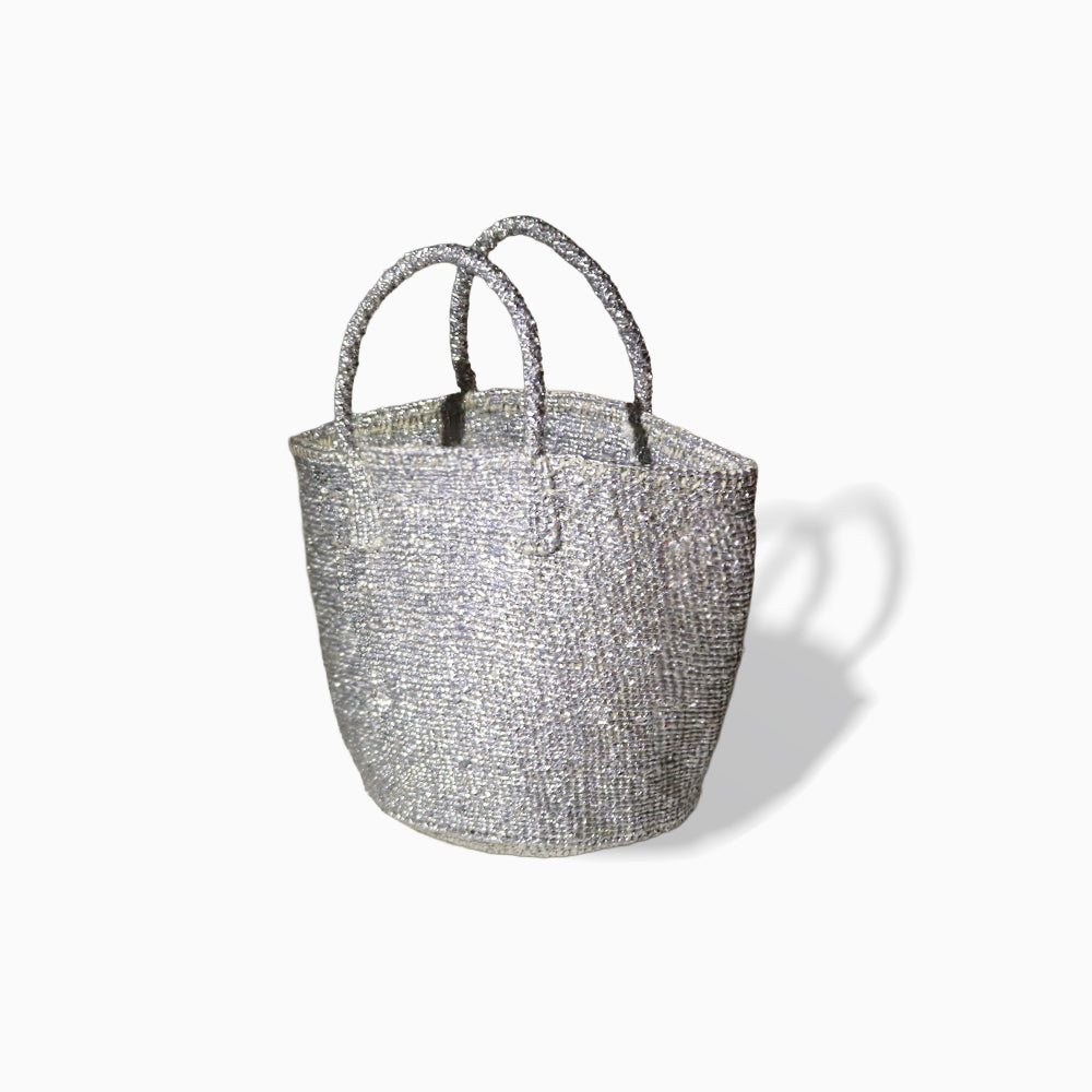 サイザルバッグプラスチックシルバープラチナ　9インチ