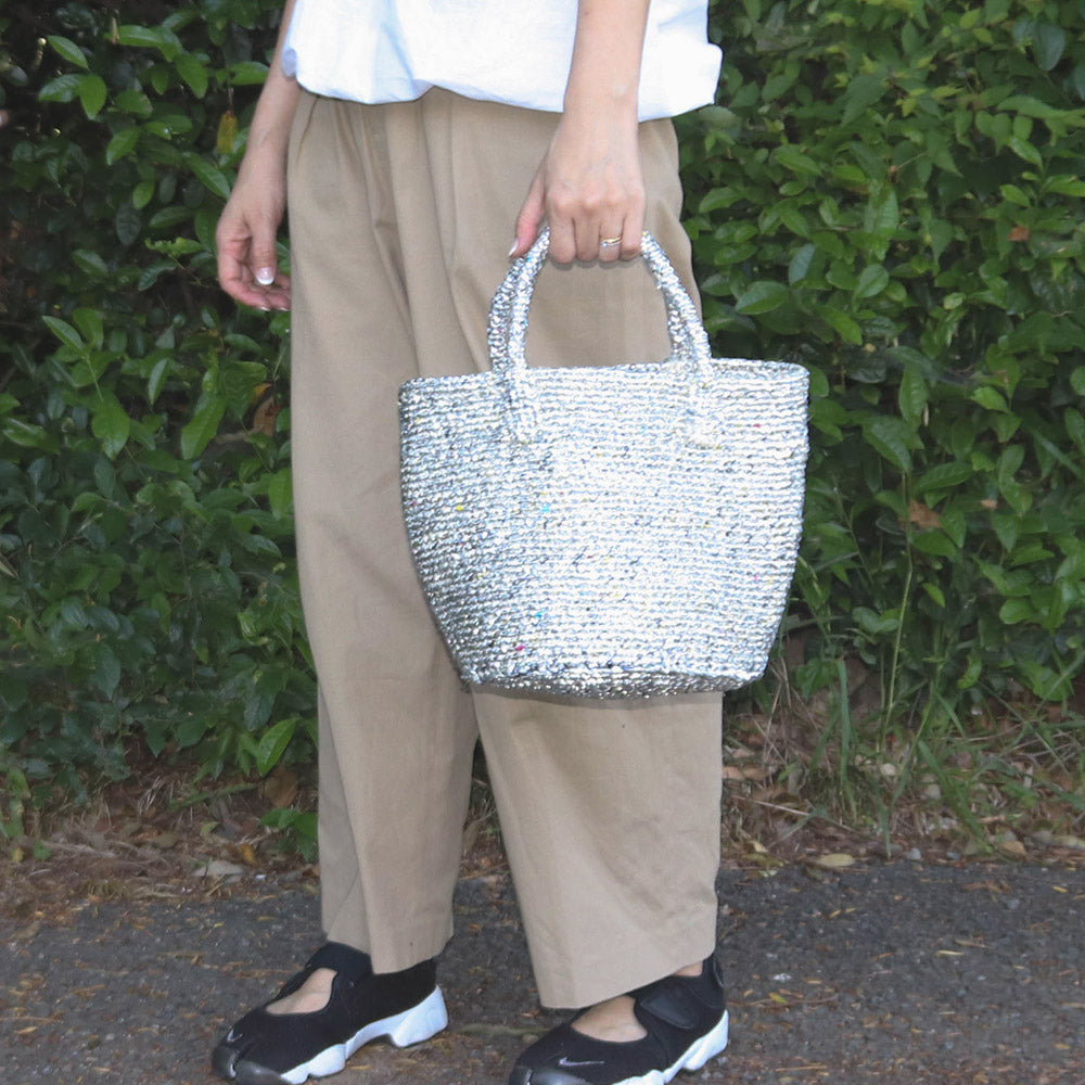 【対象商品】サイザルバッグ プラスチックシルバー Mサイズ 9インチ